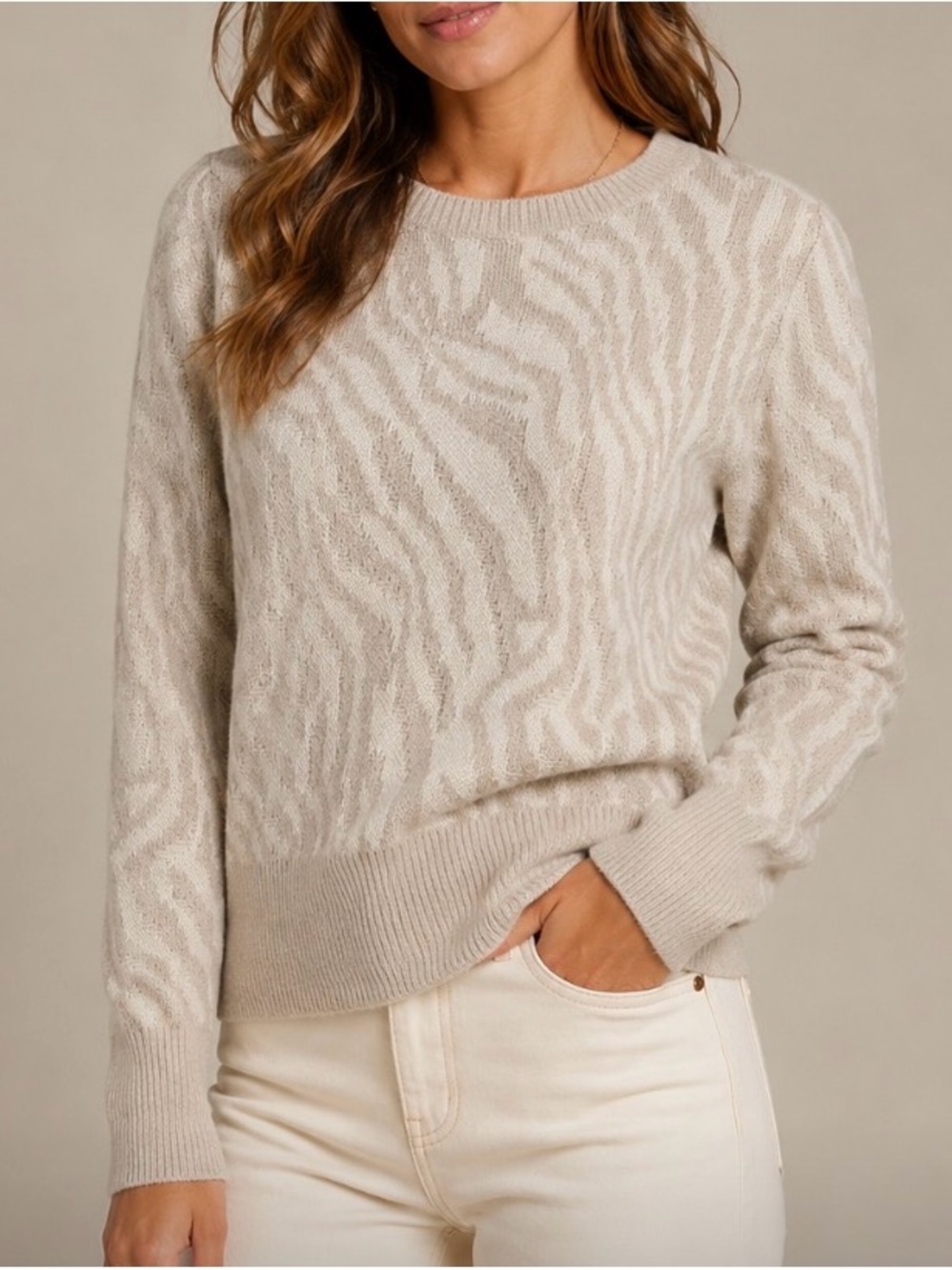 Lucky Brand Women’s Cream Textured Cropped Length Knit Sweater Size Medium